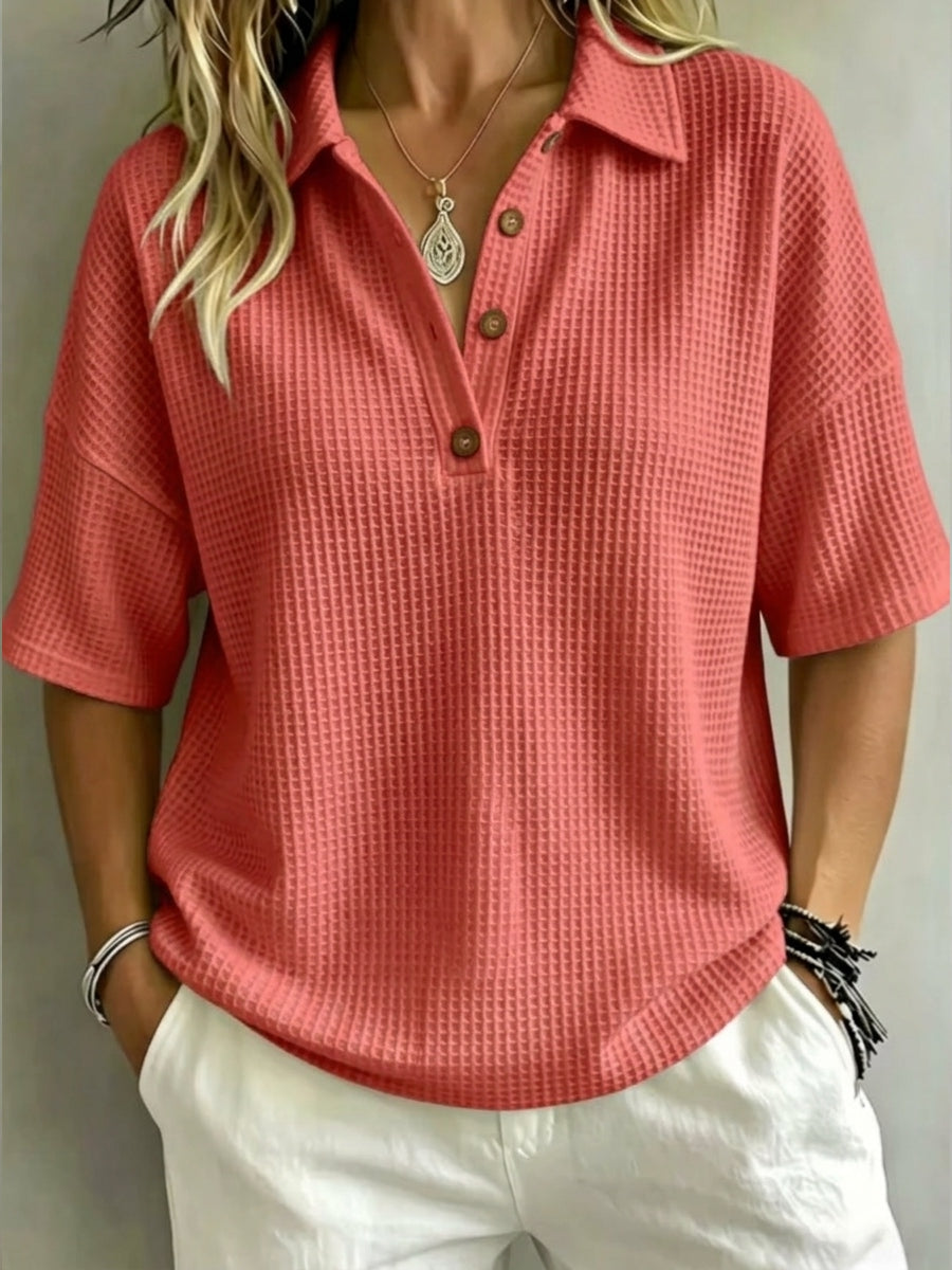 CLEARANCE SALEš„ Women's Button-Up Waffle Short Sleeve Shirt