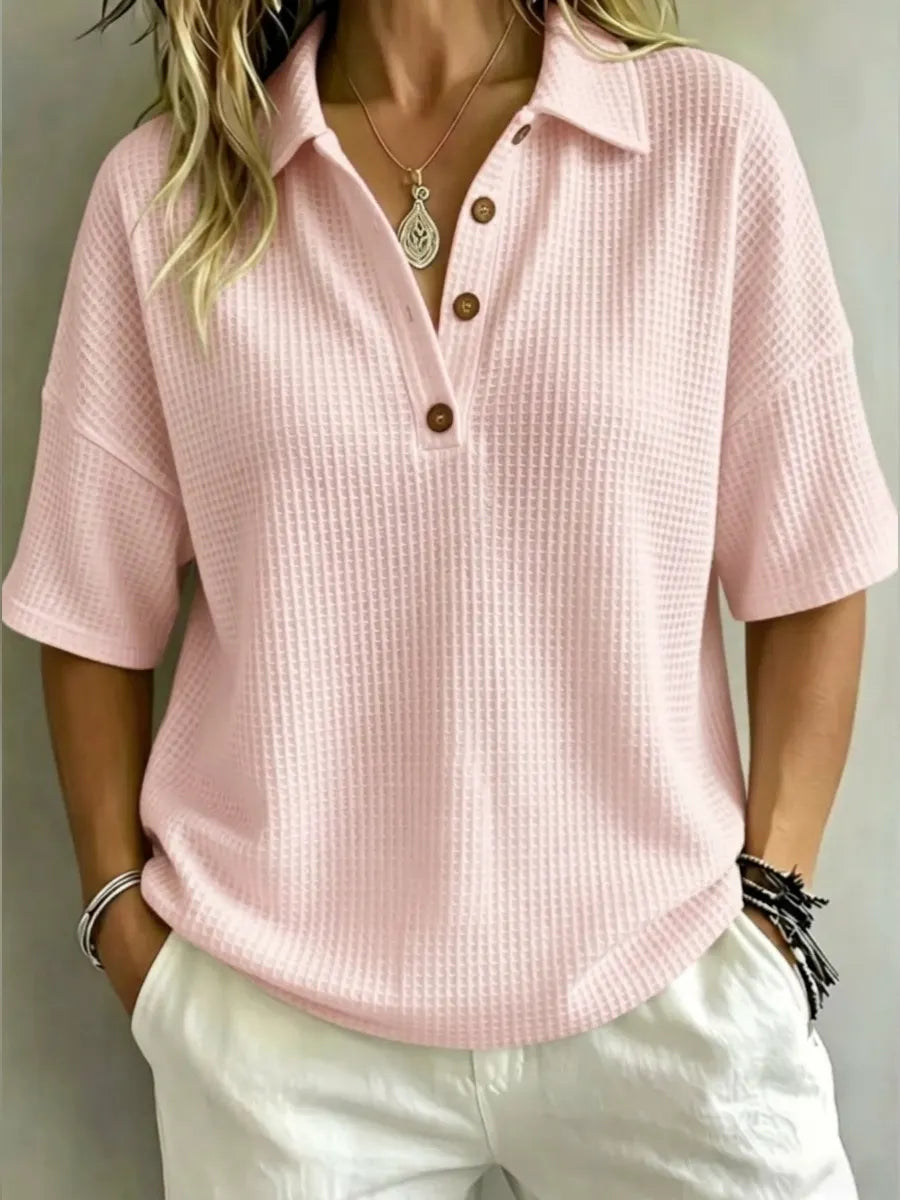 CLEARANCE SALEš„ Women's Button-Up Waffle Short Sleeve Shirt