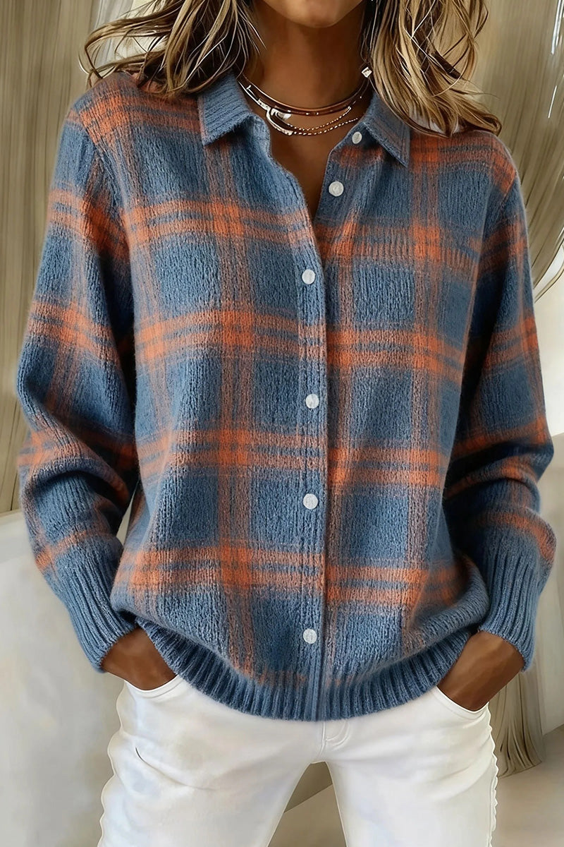 CLEARANCE SALEš„ Women's Plaid Print Casual Cotton Buttoned Cardigan Sweater