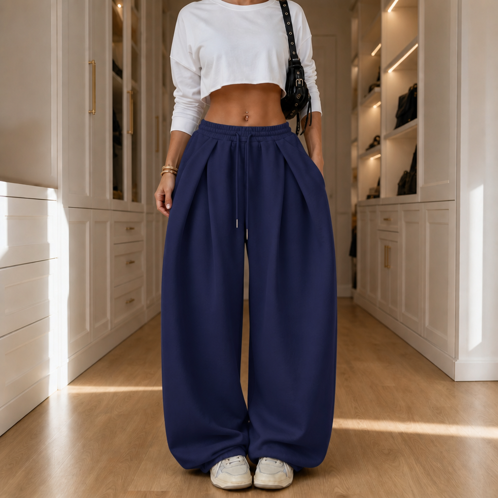 Pleated High-Waist Wide-Leg Sweatpants