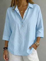 CLEARACNE SALE🔥 Women's Casual Linen Blend Henley 3/4 Sleeve Shirt