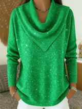 🎄 CLEARANCE SALE🔥 Vintage Soft Triangle Neck Sequined Shiny Sweater Top