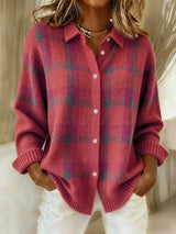 CLEARANCE SALE🔥 Women's Casual Contrast Color Autumn and Winter Retro Plaid Print Buttoned Cardigan Sweater