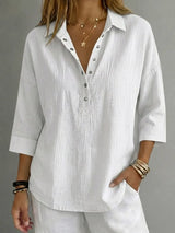 CLEARACNE SALE🔥 Women's Casual Linen Blend Henley 3/4 Sleeve Shirt