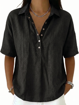 Women's Classic Linen Shirt Collar Short Sleeve Shirt T Shirts