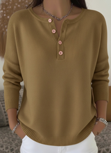 CLEARANCE SALE🔥 Women's Soft Solid Color Henley Collar Sweater Top