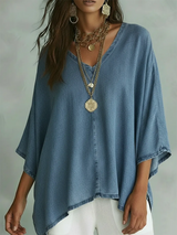 Loose-Fit V-Neck Denim Top – Loose Fit & Plus-Size Friendly