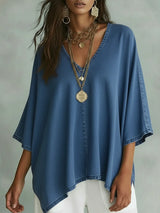 Loose-Fit V-Neck Denim Top – Loose Fit & Plus-Size Friendly