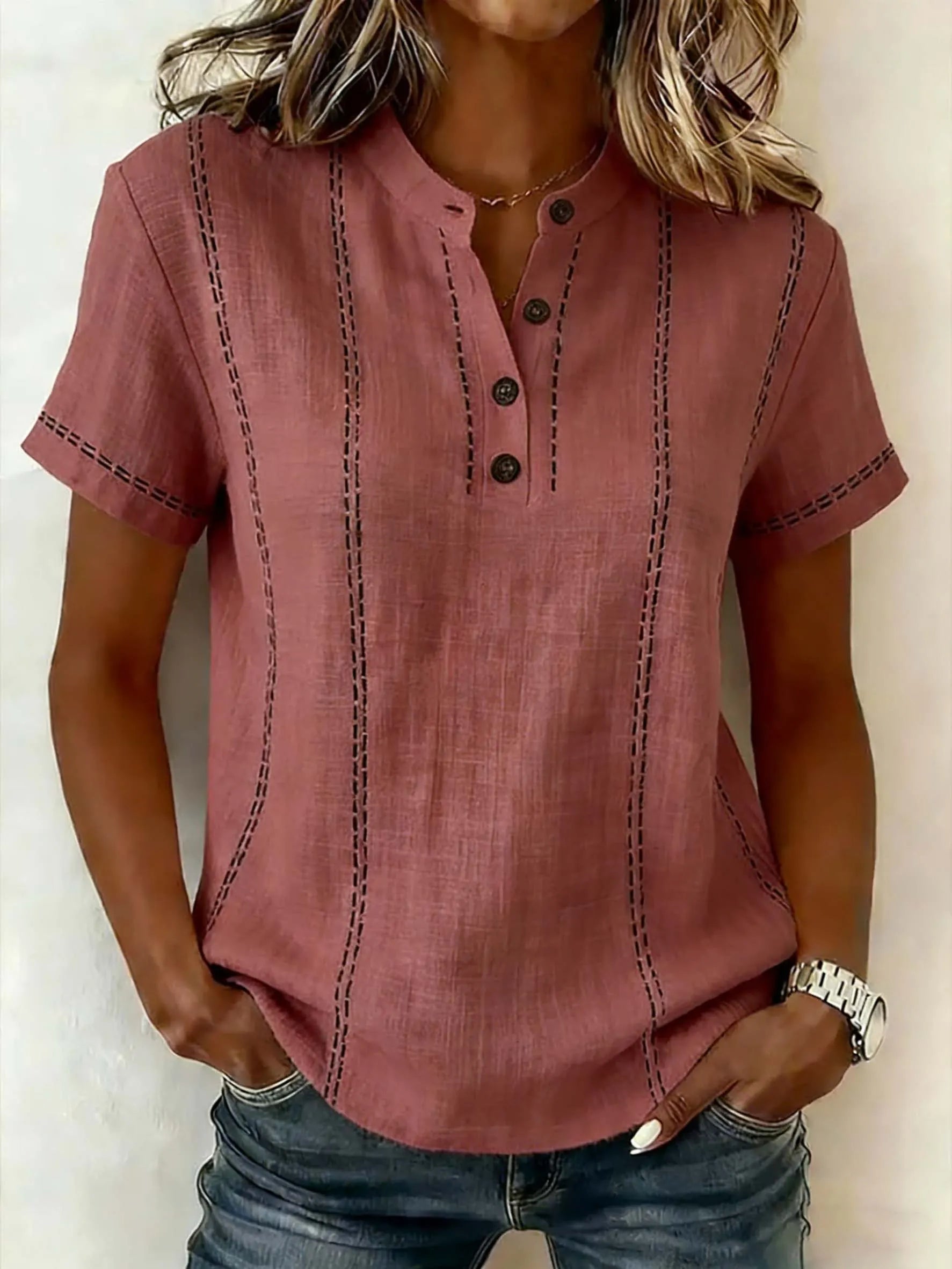 CLEARANCE🔥 Women's V-neck Short-sleeve Casual Loose Cotton-linen Top