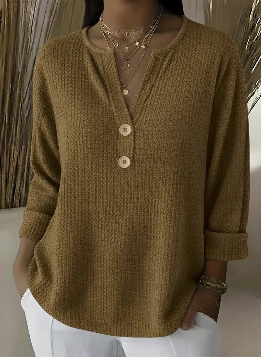 CLEARANCE SALE🔥 Classic V-neck Button-down Waffle Sweater