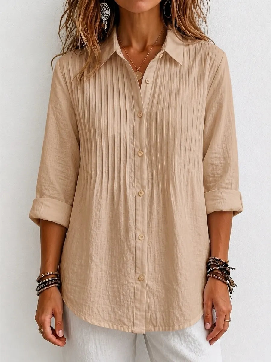 CLEARANCE SALE🔥 Pleated Linen-Blend Blouse