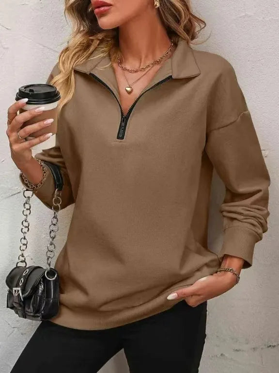 ⏰Womens Zip-Up Dropped Shoulder Sweatshirt