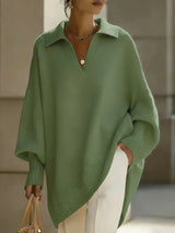 🎄 New Arrivals🔥 Women's Solid Color V-neck Long-sleeved Casual Loose-fitting Knitted Pullover Sweater