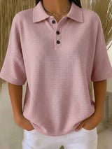 Clearance Sale🔥 Women's Casual Cozy Polo Collar Waffle Shirt