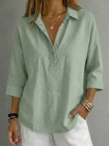 CLEARACNE SALE🔥 Women's Casual Linen Blend Henley 3/4 Sleeve Shirt
