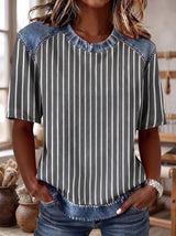 The "Effortless Chic" Denim-Contrast Stripe Tee