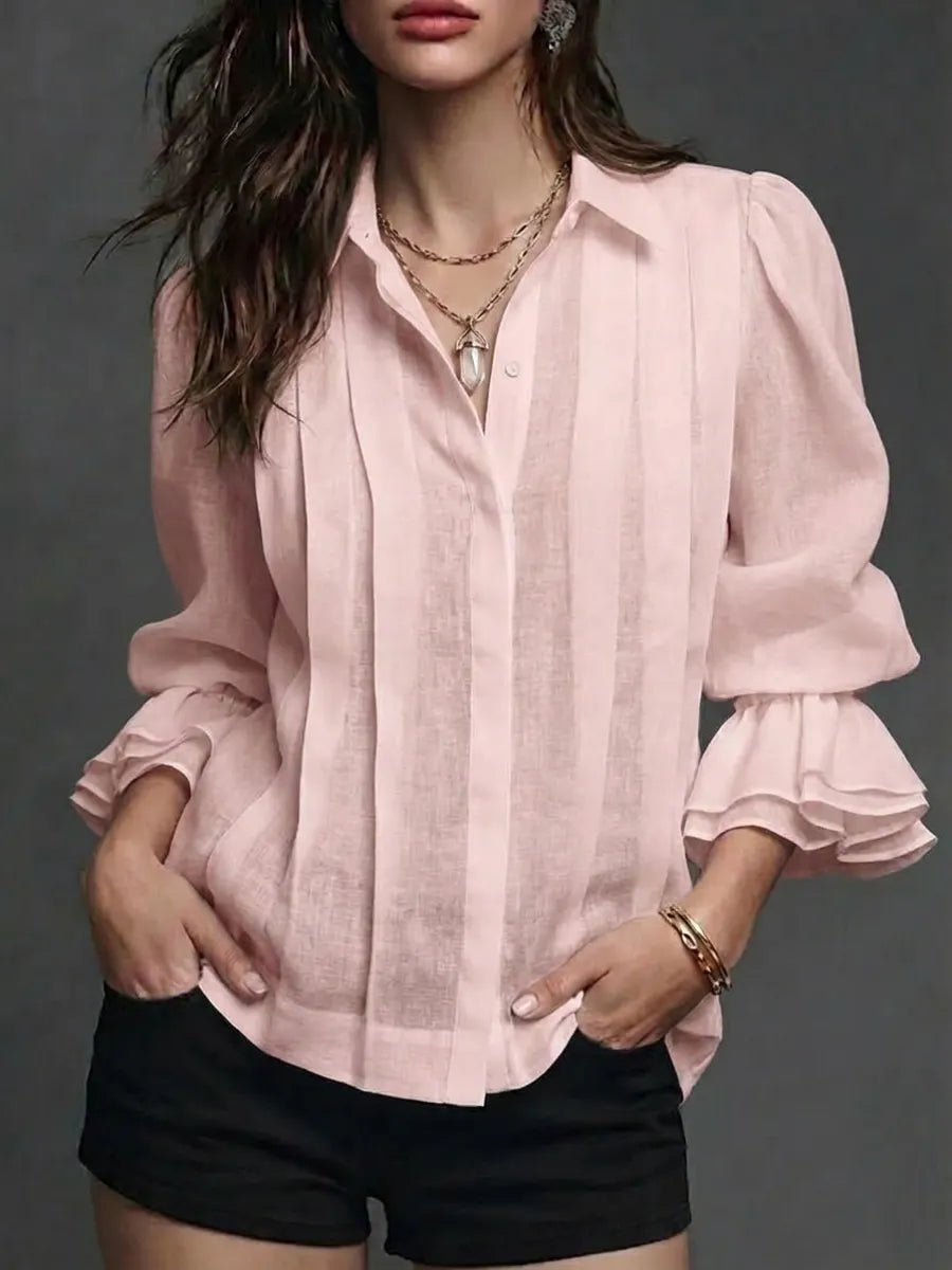 New Arrivals🔥Women's Solid Color Lapel Long Sleeve Casual Loose Linen Cardigan Top