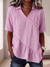 The Heritage Gingham Asymmetrical Peplum Blouse