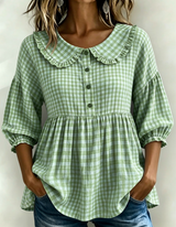 Women's Puff Sleeve Peplum Gingham Blouse