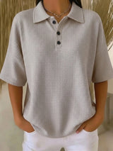 Clearance Sale🔥 Women's Casual Cozy Polo Collar Waffle Shirt