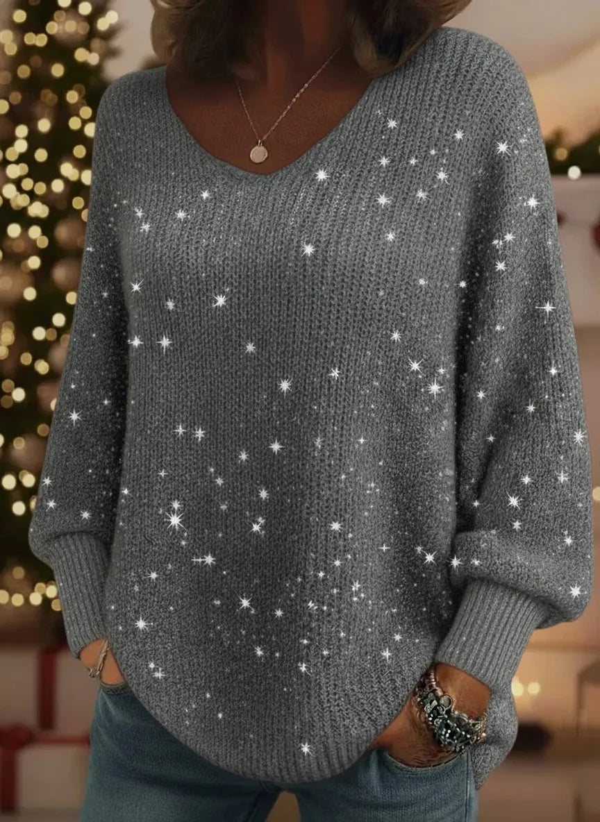 CLEARANCE SALE🔥 Christmas Sparkling Cozy V-neck Lantern Sleeve Knit Sweater