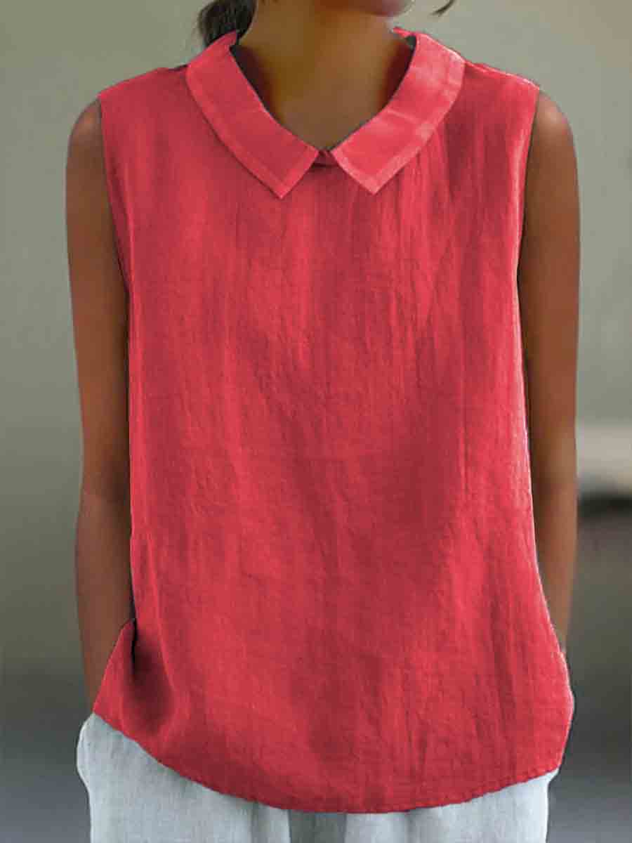 Women's Casual Cotton And Linen Peter Pan Tank Top