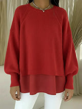 CLEARANCE SALE🔥 Women's Comfortable Patchwork Faux Two-piece Lantern Sleeve Sweater