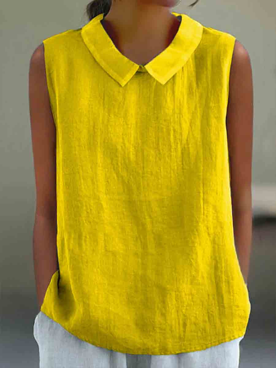 Women's Casual Cotton And Linen Peter Pan Tank Top