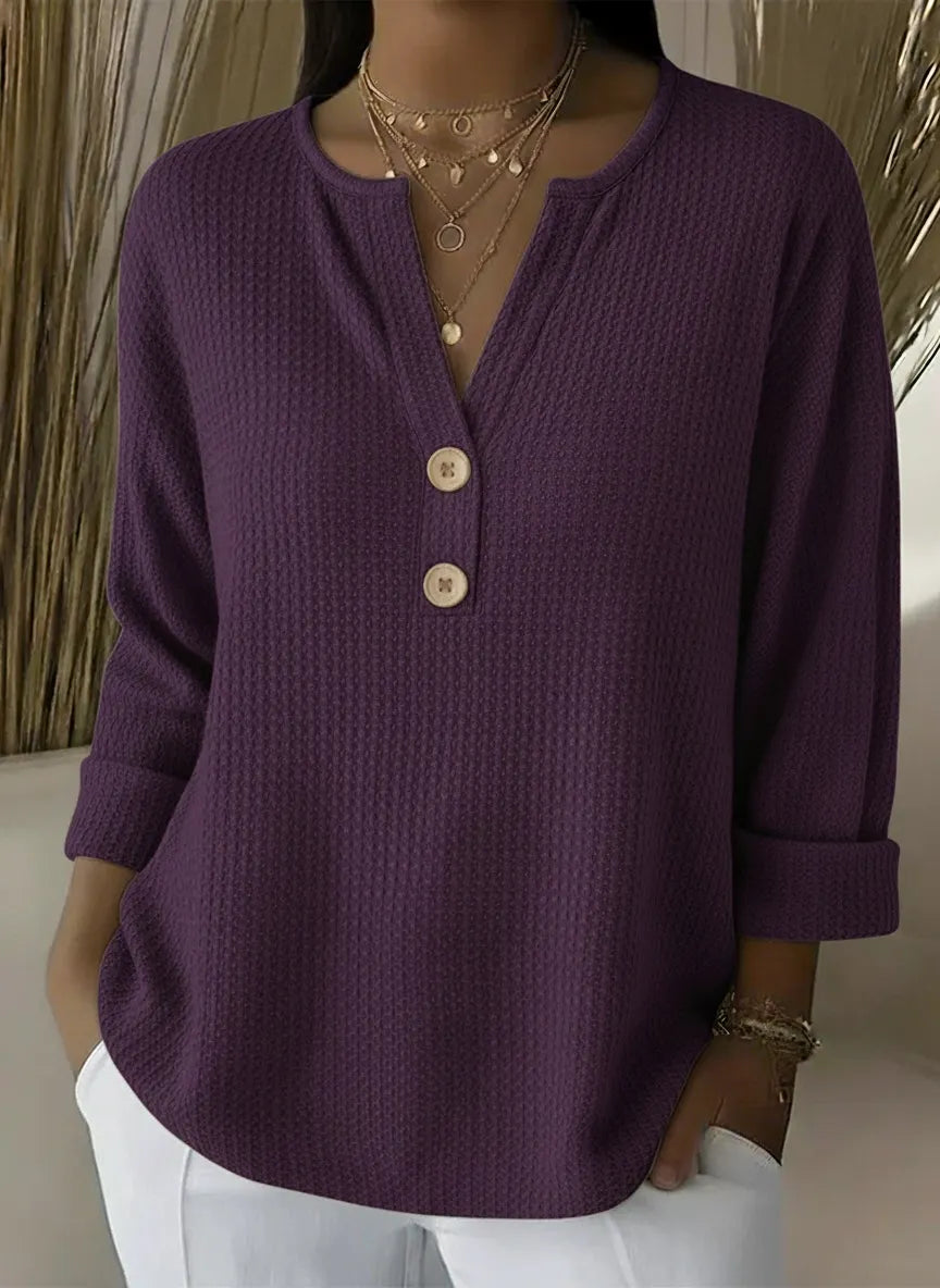 CLEARANCE SALE🔥 Classic V-neck Button-down Waffle Sweater
