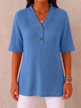 CLEARANCE SALE🔥 Ribbed Button-Neck Tee