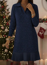 CLEARANCE SALE🔥Women's Elegant Polo Neck Shimmering Knit Dress
