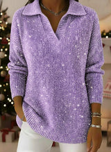 🎄 New Arrivals🔥 Christmas Party Polo Collar Shiny Loose Sweater Top