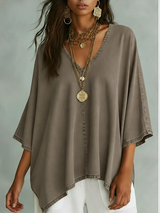 Loose-Fit V-Neck Denim Top – Loose Fit & Plus-Size Friendly