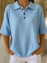 Clearance Sale🔥 Women's Casual Cozy Polo Collar Waffle Shirt