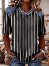 The "Effortless Chic" Denim-Contrast Stripe Tee