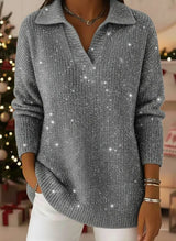 🎄 New Arrivals🔥 Christmas Party Polo Collar Shiny Loose Sweater Top