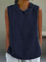 Women's Casual Cotton And Linen Peter Pan Tank Top
