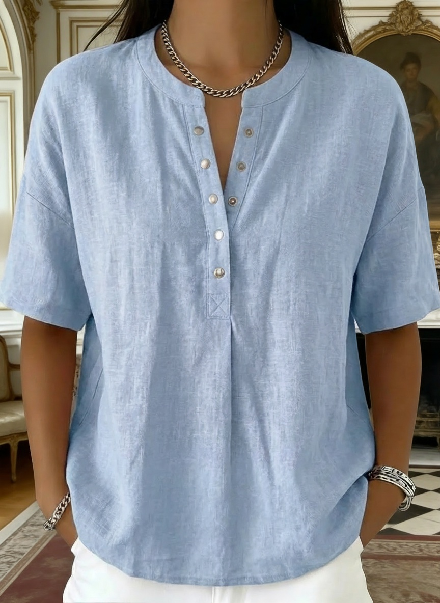 New Arrivals🔥 Women’s Casual Henley Collar Linen And Cotton Short-sleeve Shirt