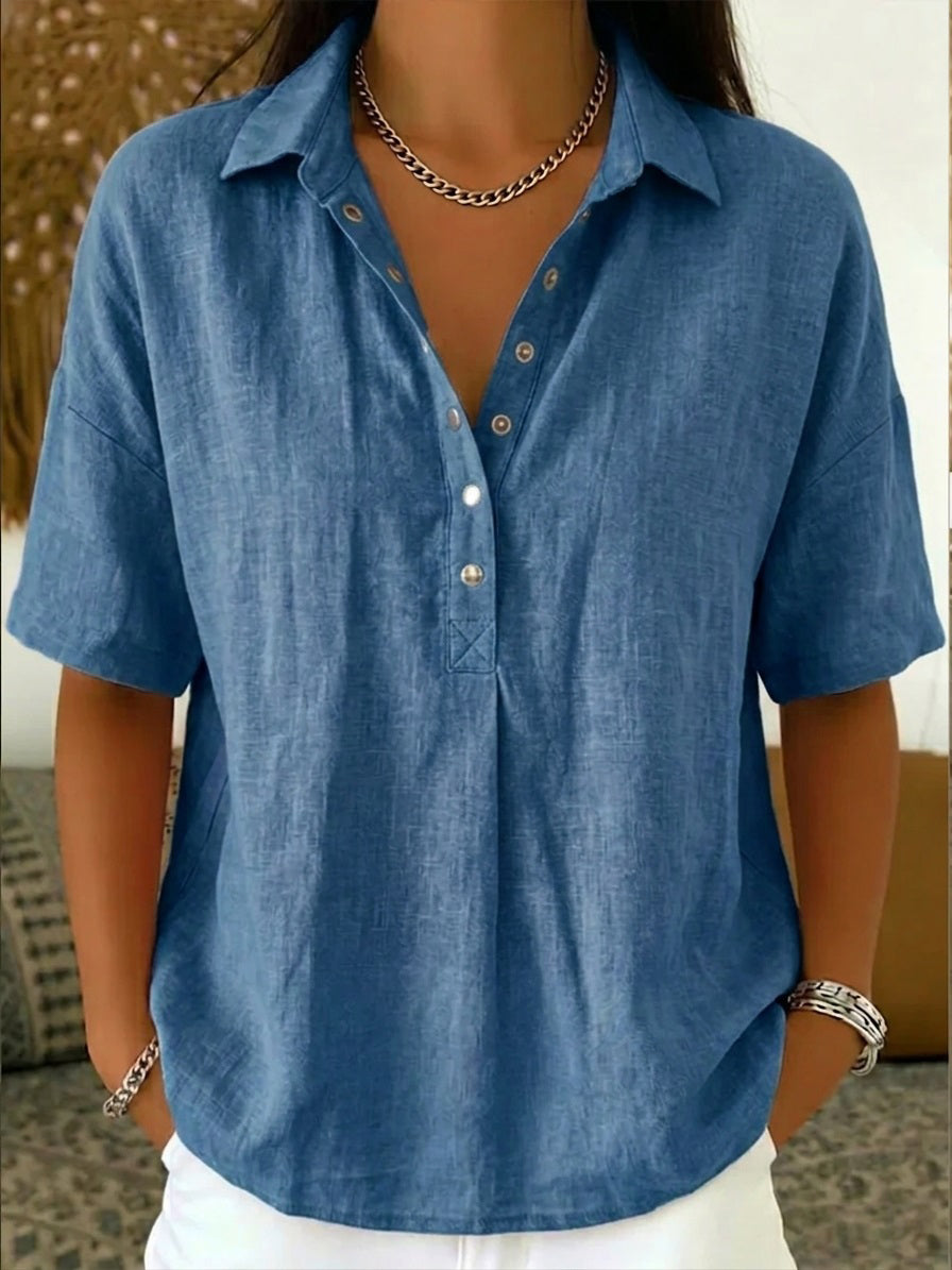 New Arrivals🔥 Women’s Casual Loose Linen Polo Blouse Shirt