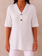 CLEARANCE SALE🔥 Ribbed Button-Neck Tee