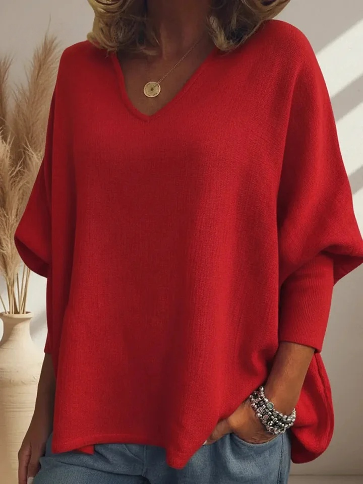 CLEARANCE SALE🔥 Cozy Batwing Sleeve V-neck Knit Pullover