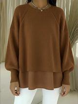 CLEARANCE SALE🔥 Women's Comfortable Patchwork Faux Two-piece Lantern Sleeve Sweater