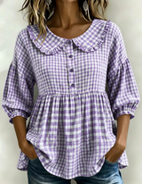 Women's Puff Sleeve Peplum Gingham Blouse