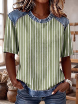 The "Effortless Chic" Denim-Contrast Stripe Tee