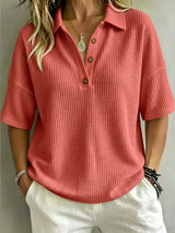 CLEARANCE SALE🔥 Women's Button-Up Waffle Short Sleeve Shirt