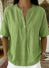 New Arrivals🔥 Women’s Casual Henley Collar Linen And Cotton Short-sleeve Shirt