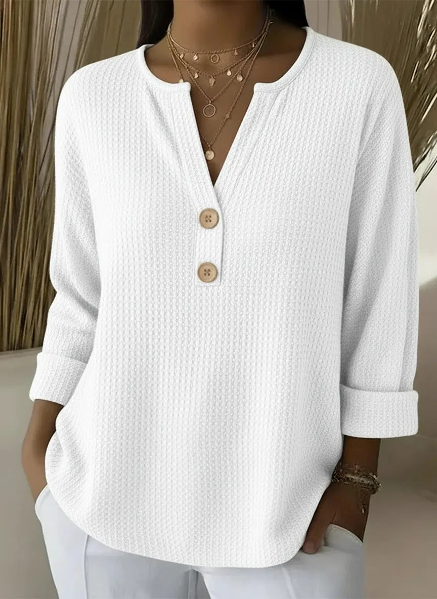 CLEARANCE SALE🔥 Classic V-neck Button-down Waffle Sweater