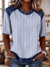The "Effortless Chic" Denim-Contrast Stripe Tee