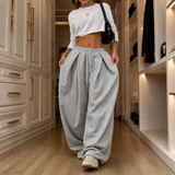 Pleated High-Waist Wide-Leg Sweatpants