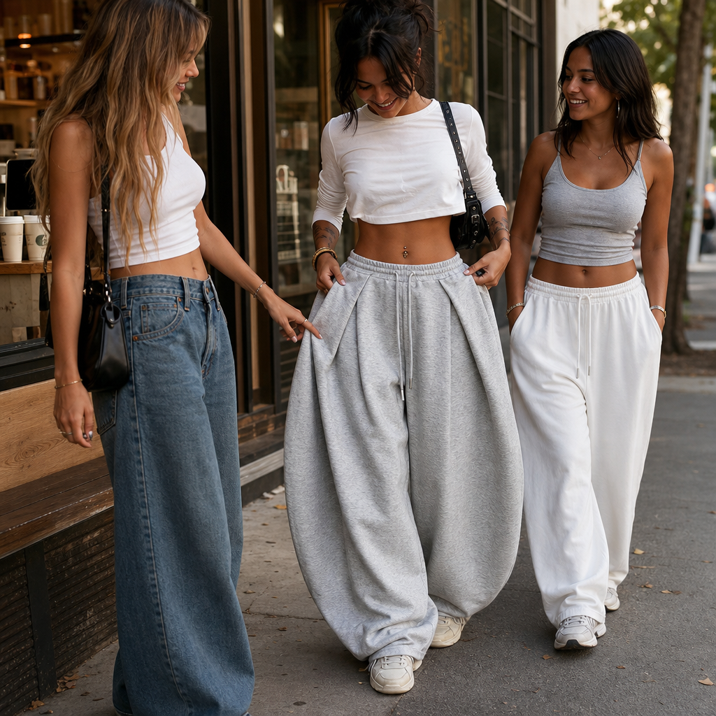 Pleated High-Waist Wide-Leg Sweatpants